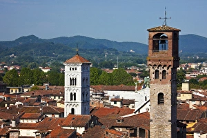 Europe; Italy; Lucca; Guinigi Tower, Torre delle Ore, clock tower, medieval towers Europe; Italy; Lucca; Guinigi Tower, Torre delle Ore, clock tower, medieval towers