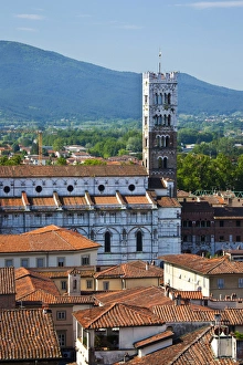 Europe; Italy; Lucca; The Lucca Cathedral Bell Tower Stands Tall in Te City Scene Europe; Italy; Lucca; The Lucca Cathedral Bell Tower Stands Tall in Te City Scene