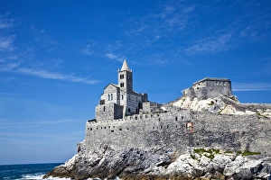 Europe; Italy; Portovenere; Church of San Pietro in Portovenere, Italy Stands at Europe; Italy; Portovenere; Church of San Pietro in Portovenere, Italy Stands at
