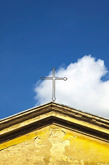 Europe; Italy; Tuscany; Cross on top of Small Back Country Church Europe; Italy; Tuscany; Cross on top of Small Back Country Church