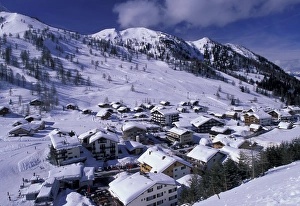 Europe, Liechtenstein, Malbun. Ski resort, view of ski village Europe, Liechtenstein, Malbun. Ski resort, view of ski village