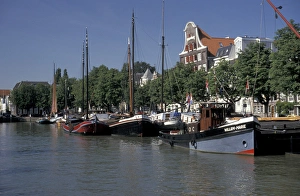 Europe, Netherlands, Dordrecht Boats at the riverbank Europe, Netherlands, Dordrecht Boats at the riverbank