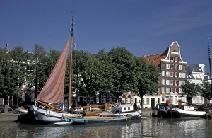 Europe, Netherlands, Dordrecht Ships at riverbank Europe, Netherlands, Dordrecht Ships at riverbank