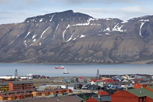 Europe, Norway, Svalbard, Longyearbyen. Overlooking the town and harbor. Credit as Europe, Norway, Svalbard, Longyearbyen. Overlooking the town and harbor. Credit as