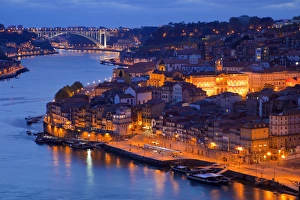 Europe, Portugal, Porto. View of city and harbor at night Europe, Portugal, Porto. View of city and harbor at night