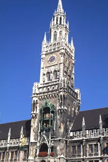 Famous Clock at New City Hall in Munich Germany Famous Clock at New City Hall in Munich Germany