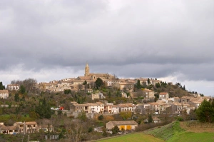 Fanjeaux hilltop village with church. Languedoc France Europe Fanjeaux hilltop village with church. Languedoc France Europe