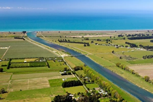Farmland and Wairau Diversion, Cloudy Bay, Marlborough, South Island, New Zealand Farmland and Wairau Diversion, Cloudy Bay, Marlborough, South Island, New Zealand