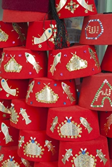 Fez hat for sale, Tunis, Tunisia, North Africa, Africa Fez hat for sale, Tunis, Tunisia, North Africa, Africa
