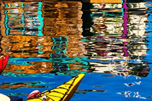 Floating Home Village Yellow Red Kayaks Houseboats Blue Reflection Inner Harbor Floating Home Village Yellow Red Kayaks Houseboats Blue Reflection Inner Harbor