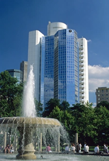 A fountain in front of the Citibank building in Frankfurt, Germany A fountain in front of the Citibank building in Frankfurt, Germany