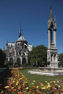 France. Paris. The back garden and the rear view of Notre Dame Cathedral France. Paris. The back garden and the rear view of Notre Dame Cathedral