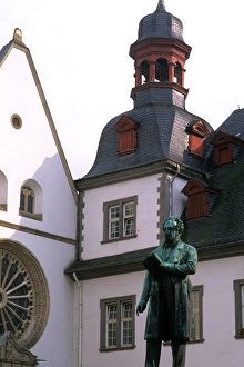 Germany Koblenz Old Town Center with close up of Church and statue Germany Koblenz Old Town Center with close up of Church and statue