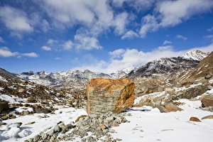 Glacier foreland of Ghiacciaio Dei Forni with just exposed moraine debris, which Glacier foreland of Ghiacciaio Dei Forni with just exposed moraine debris, which