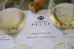 Glasses of champagne set on a white background for a tasting of the range of wines Glasses of champagne set on a white background for a tasting of the range of wines