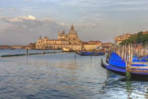 Gondola lineup in front of Church of San Giorgio Maggiore. Venice. Italy Gondola lineup in front of Church of San Giorgio Maggiore. Venice. Italy