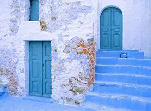 Images Dated 16th September 2018: Greece, Symi. Blue doors and stairway of house
