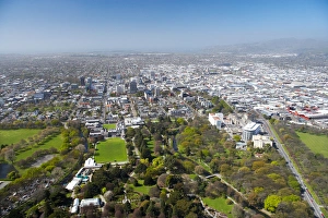 Hagley Park and Central Business District, Christchurch, South Island, New Zealand - aerial Hagley Park and Central Business District, Christchurch, South Island, New Zealand - aerial