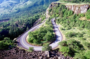 Hairpin turn; twisting; curve; Columbia river highway, Oregon; road; switchback Hairpin turn; twisting; curve; Columbia river highway, Oregon; road; switchback