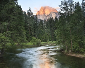 Half Dome with Sunset over Merced River. Yosemite, California, US Half Dome with Sunset over Merced River. Yosemite, California, US