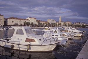 Yacht Harbor In Europe Prints: The harbor at Split is lined with many modern looking boats. Central Dalmatian Coast