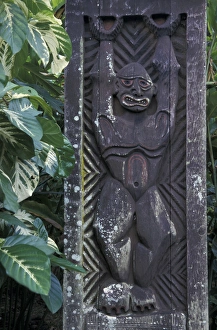 Hawaii, Kauai Traditional wood carving and tree Hawaii, Kauai Traditional wood carving and tree