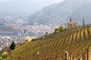 The Hermitage chapel on top of the hill with a veiw across the river on Tournon The Hermitage chapel on top of the hill with a veiw across the river on Tournon
