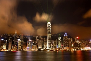Hong Kong Harbor at Night Lightshow from Kowloon Reflection Hong Kong Harbor at Night Lightshow from Kowloon Reflection