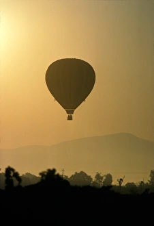 Hot air balloon lifting over Napa valley at sunrise Hot air balloon lifting over Napa valley at sunrise