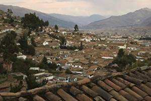 Houses with clay tile roofs, viewed from above, Cuzco, Peru Houses with clay tile roofs, viewed from above, Cuzco, Peru