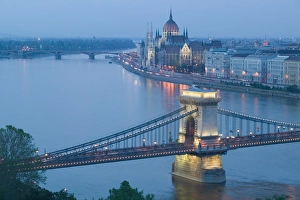 HUNGARY-Budapest: Szechenyi (Chain) Bridge, Parliament & Danube River from Castle Hill HUNGARY-Budapest: Szechenyi (Chain) Bridge, Parliament & Danube River from Castle Hill