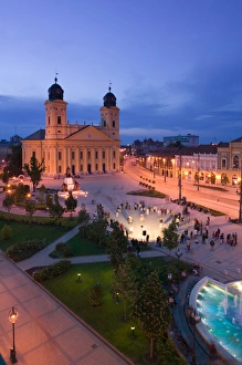 HUNGARY-Eastern Plain- DEBRECEN: Kalvin ter Square - evening overview with Great HUNGARY-Eastern Plain- DEBRECEN: Kalvin ter Square - evening overview with Great
