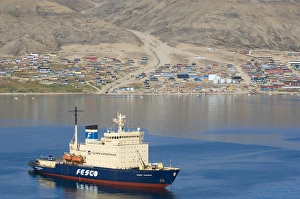 The icebreabker Kapitan Khlebnikov at anchor Qaanaaq Greenland The icebreabker Kapitan Khlebnikov at anchor Qaanaaq Greenland