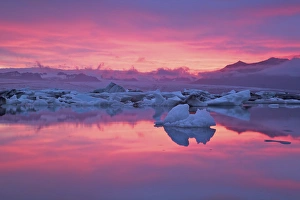Iceland, Hofn. Sunset over the Jokulsarlon Glacier lagoon Iceland, Hofn. Sunset over the Jokulsarlon Glacier lagoon