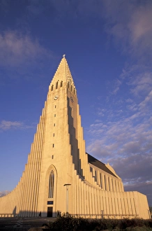 Iceland, Reykjavik Hallgrims Church, tallest building in Iceland, at sunset Iceland, Reykjavik Hallgrims Church, tallest building in Iceland, at sunset
