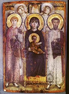 Icon of Mary and saints Theodoros and Georgios with angels. 6th cent. St Catherines Monastery Icon of Mary and saints Theodoros and Georgios with angels. 6th cent. St Catherines Monastery