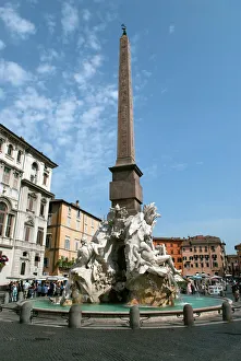 Italy, Rome. Gian Lorenzo Berninias famous Fontana dei Quattro Fiumi or Fountain Italy, Rome. Gian Lorenzo Berninias famous Fontana dei Quattro Fiumi or Fountain