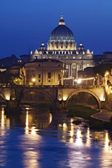 Italy, Rome, St. Peters Basilica, Tiber River night scene Italy, Rome, St. Peters Basilica, Tiber River night scene