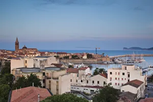 ITALY, Sardinia, Alghero. Aerial town view from the east, morning ITALY, Sardinia, Alghero. Aerial town view from the east, morning