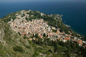 ITALY-Sicily-TAORMINA: Town View from Monte Tauro ITALY-Sicily-TAORMINA: Town View from Monte Tauro