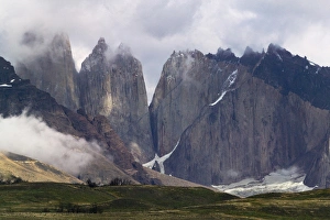 Landscape of Torres del Paine in mist, Patagonia, Chile Landscape of Torres del Paine in mist, Patagonia, Chile