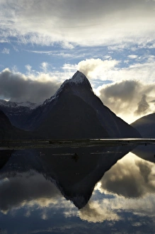 Late light on Mitre Peak, Milford Sound, Fiordland National Park, South Island, New Late light on Mitre Peak, Milford Sound, Fiordland National Park, South Island, New