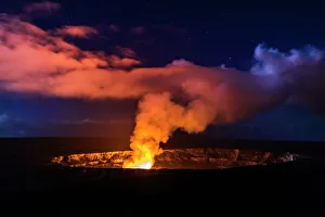 Lava steam vent glowing at night in the Halemaumau Crater, Hawaii Volcanoes National Park Lava steam vent glowing at night in the Halemaumau Crater, Hawaii Volcanoes National Park