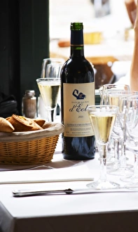 Le Bistrot des Alpilles restaurant, a bottle of Domaine d'Eol on the table. Saint Le Bistrot des Alpilles restaurant, a bottle of Domaine d'Eol on the table. Saint