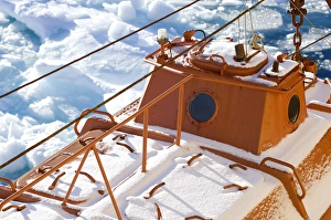Life boat of the icebreabker Kapitan Khlebnikov after a snow storm Greenland Sea Life boat of the icebreabker Kapitan Khlebnikov after a snow storm Greenland Sea