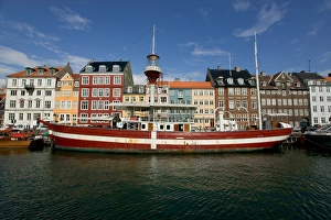 Nyhavn Harbor Prints: Former lighthouse ship converted to restaurant, Nyhavn, Copenhagen, Denmark