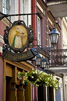 Lithuania, Lietuva, Vilnius, Baltic States, an old sign for Pilies kepyklele, a tavern Lithuania, Lietuva, Vilnius, Baltic States, an old sign for Pilies kepyklele, a tavern