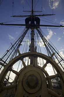 Looking up from the helm, 18th Century Royal Navy Frigate (replica), Maritime Museum of San Diego Looking up from the helm, 18th Century Royal Navy Frigate (replica), Maritime Museum of San Diego