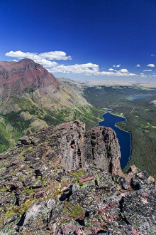 Looking down onto Two Medicine Lake from the Diving Board on Sinopah Mountain in Looking down onto Two Medicine Lake from the Diving Board on Sinopah Mountain in