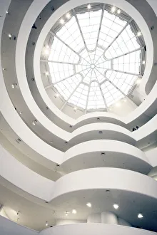Looking up at the skylight and upper levels of the Guggenheim museum in New York city Looking up at the skylight and upper levels of the Guggenheim museum in New York city